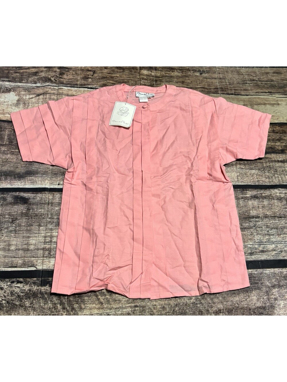 VTG Oscar De La Renta Top Womens Size 8 Linen Blend Tiered Sleeves Button